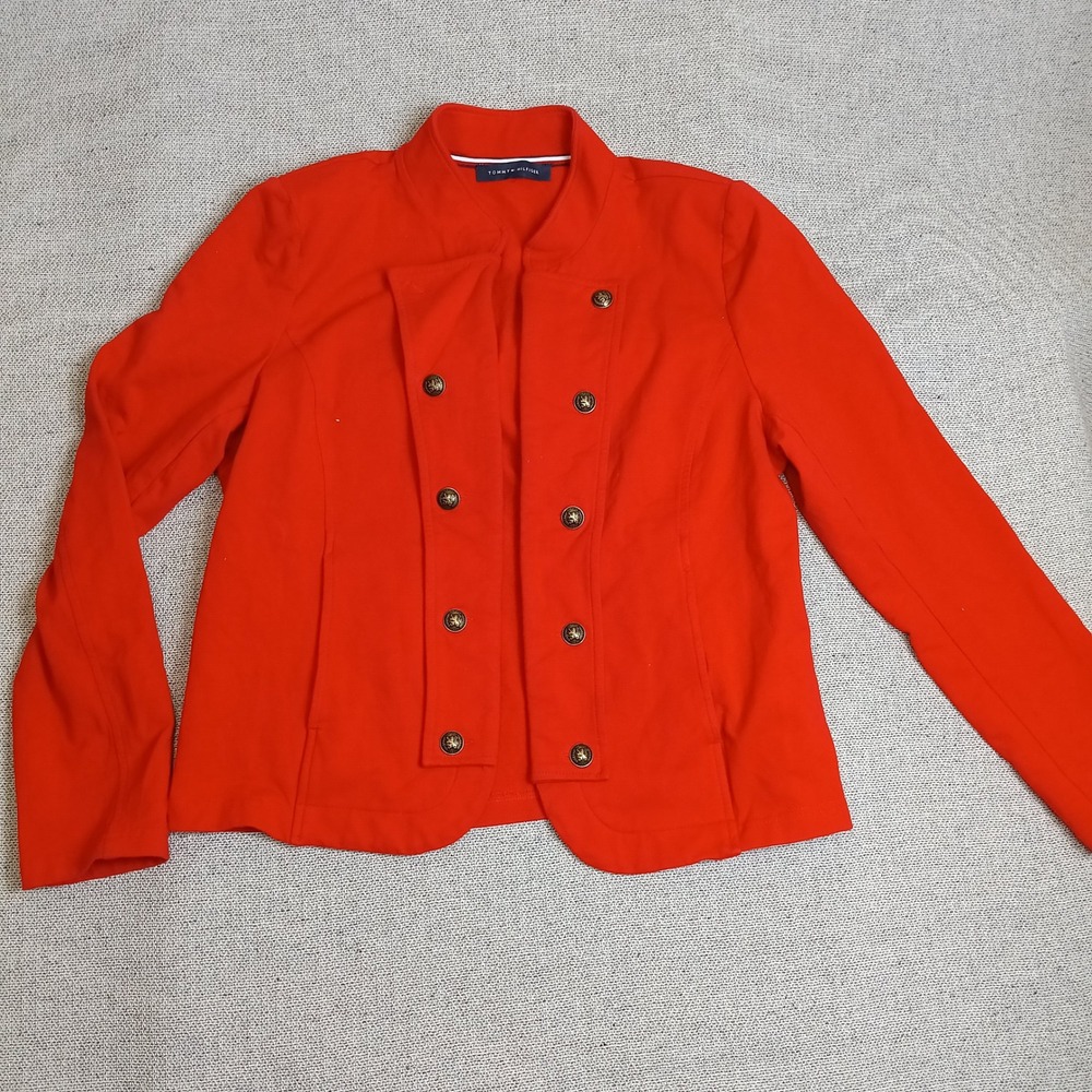 Tommy Hilfiger Military Jacket Womens M Red Good Double Breasted Crest Button